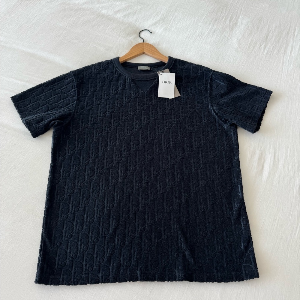 DIOR Men’s Oblique Shirt | Large | Mint Condition | Navy Blue Terry Cotton